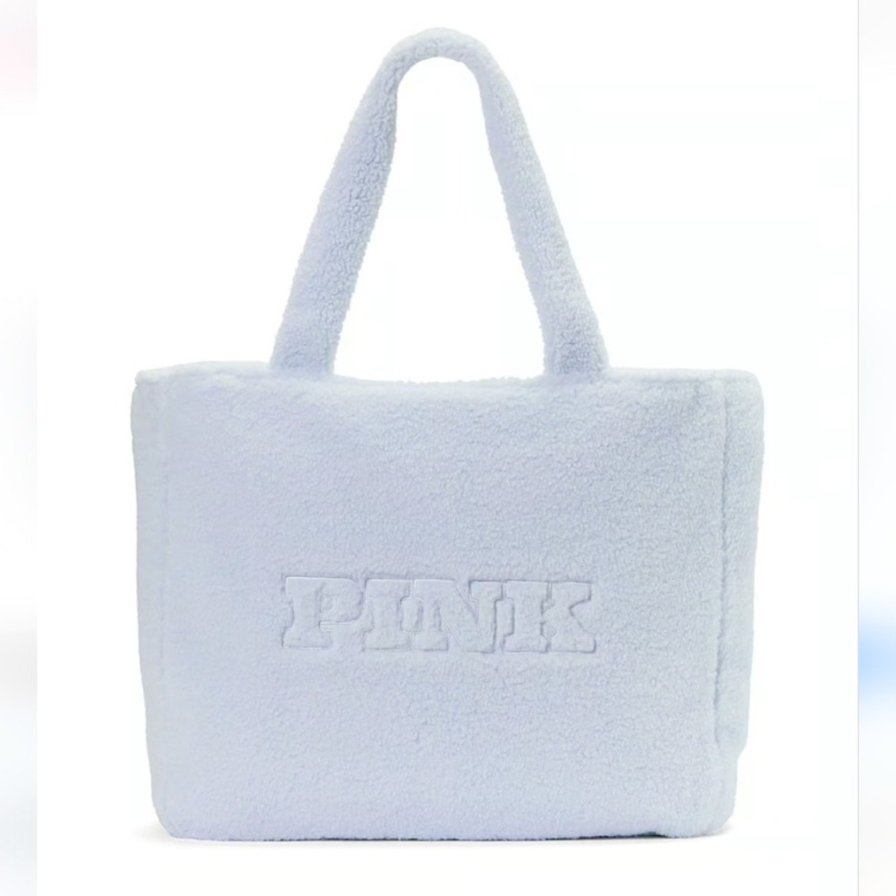 VS PINK Light Blue Plush Sherpa Tote Bag Travel Classic Medium
